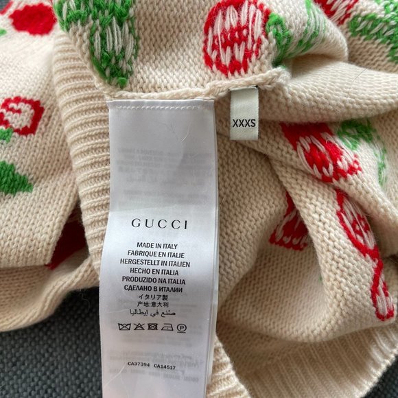 Gucci GG & Cherry Beige Intarsia Wool Knit Sweater - SIZE XXXS ✨NEW WITH TAG - Picture 5 of 7